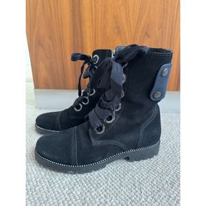 Zadig and Voltaire Navy & Black Joe suede lace up combat boots